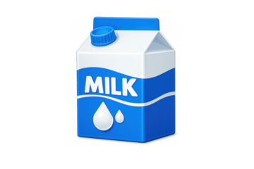 Milk carton 3d rendering with blue screw cap and milk text on packaging, nutritious dairy drink