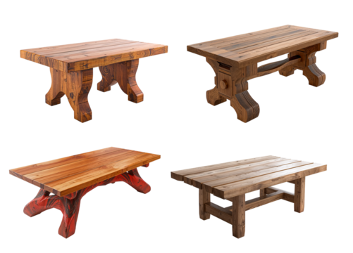 Simple wooden old rectangular table isolated on transparent background - Powered by Adobe