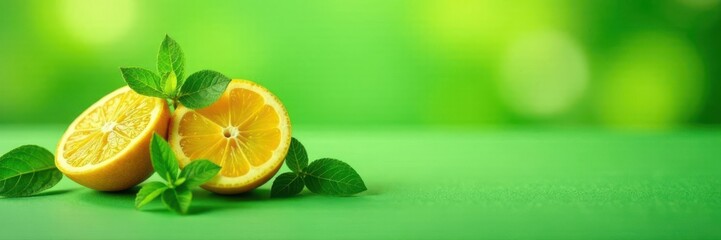 Bright citrus & peppermint pieces, vibrant green hues, photography, simple, green