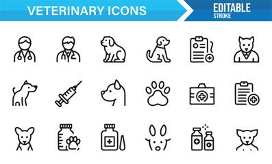 Fototapeta premium Animal health and vet service outline icons