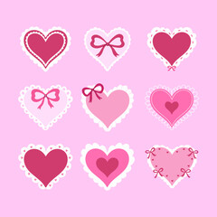 A set of various hearts with lace borders. Vector graphics.