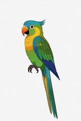 Cartoon green parrot illustration isolated on white background &mdash; ai