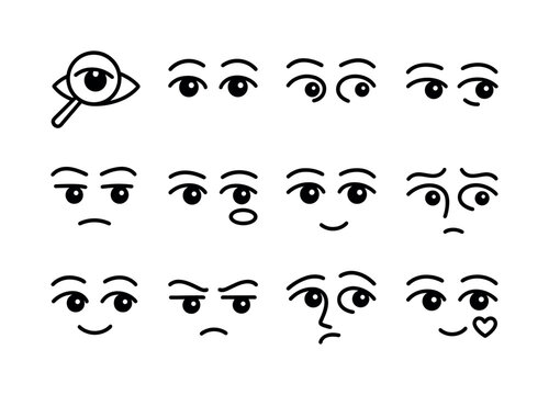Reading Eyes Icons. Reading Eyes. Line icon set of Reading Eyes: analyzing gaze, emotional eyes, truthful look, deceptive glance, engaged eyes, distracted