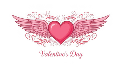 Valentine's day heart with wings isolated on transparent background