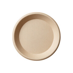 A beige ceramic plate with a textured surface on a transparent background