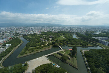 函館の五稜郭タワーの展望台から見た星形の堀