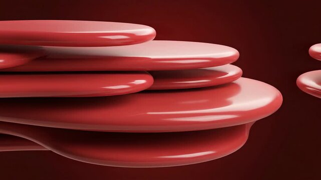 Abstract layered red objects against a solid dark red background