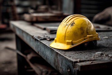 Safety Helmet on Industrial Workbench