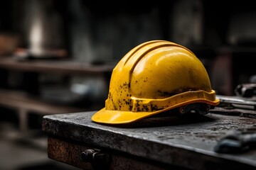 Safety Helmet on Industrial Workbench
