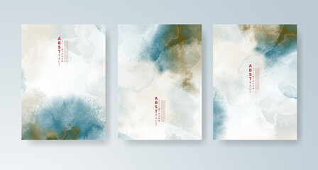 Set of cards with bright colorful vector watercolor background. Design for your date, postcard, banner.