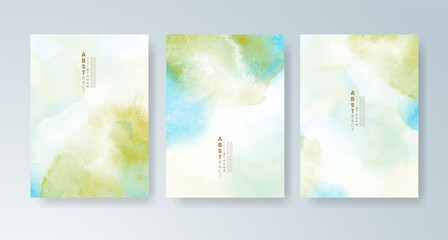 Set of cards with bright colorful vector watercolor background. Design for your date, postcard, banner.
