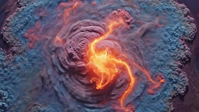 Intricate Fiery Plasma Patterns Erupting with Intense Heat and Energy in a Dynamic Overhead Drone