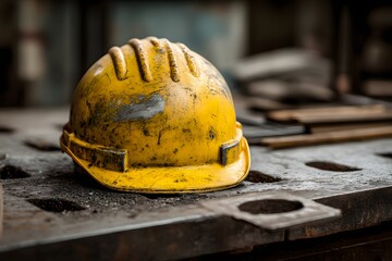Safety Helmet on Industrial Workbench