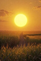 Makar Sankranti harvest field landscape with bright sun &mdash; ai