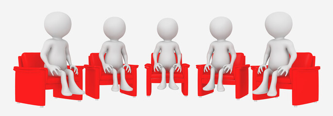 Diskussionsrunde mit 3D Figuren, Freisteller