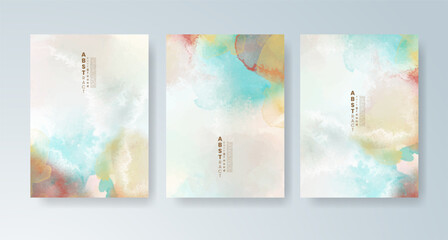 Set of cards with bright colorful vector watercolor background. Design for your date, postcard, banner.