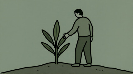 Man and Seedling Illustration