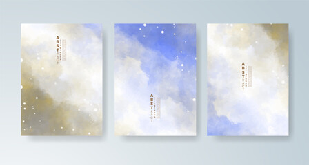 Set of cards with bright colorful vector watercolor background. Design for your date, postcard, banner.