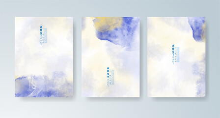 Set of cards with bright colorful vector watercolor background. Design for your date, postcard, banner.