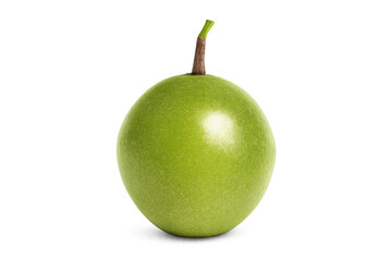 Fresh green passion fruit with stem on transparent background, showing healthy tropical fruit for diet and nutrition