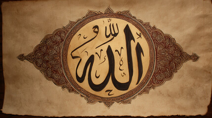 Intricate calligraphy art depicting the name of God.