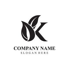 Elegant K Initial Logo with Nature-Inspired Leaves