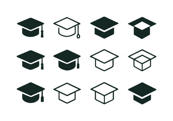Educational Icons Collection. Education and learning materials. Icon set. Set Logo of Education and learning materials: graduation cap. harmonious logo