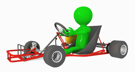 3D Figur in einem Gokart, Freisteller