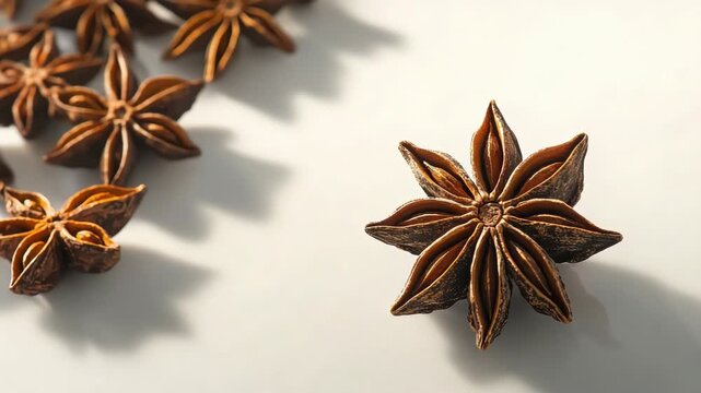 Star anise on a table, showing the unique shape and texture of the spice collected from plants