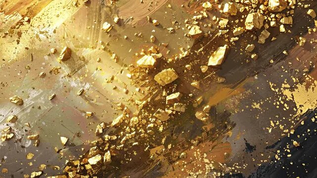 Abstract golden shards and glitter explosion texture background.