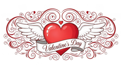 Valentine's day heart with wings isolated on transparent background