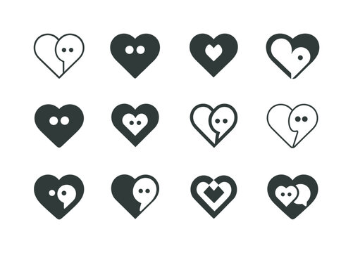 Long-Distance Icons. Long-distance relationship dynamics. Icon set. Set Logo of long-distance relationship dynamics: message bubbles forming a heart.