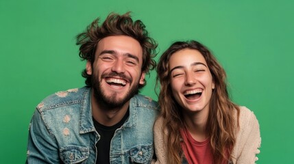 Cheerful expressions on a pair of friends against a vibrant backdrop.