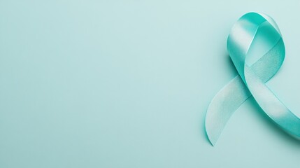 Teal Awareness Ribbon on Blue Background with Copy Space, Symbolizing Support and Important Causes
