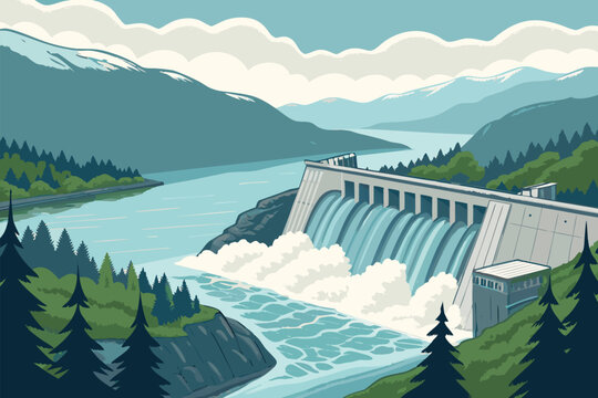 Hydroelectric Dam River Valley Panorama Ba