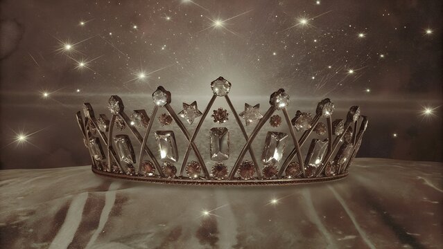 A crystal tiara infused with starlight clear crystals reflecting constellations cosmic background ethereal glow celestial fantasy mood