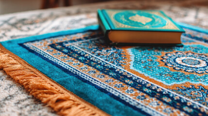 Prayer rug with a holy book.
