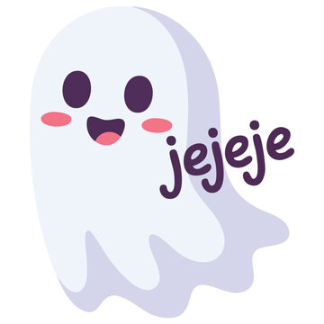Cartoon shy ghost with blushing embarrassed face vector illustration isolated