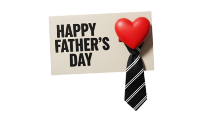 Happy fathers day card with red heart balloon isolated on transparent background