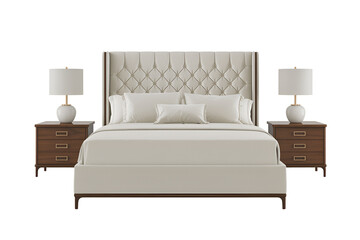 Modern luxury bedroom set with tufted headboard isolated on transparent background