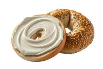 Cream cheese bagel with sesame seeds isolated on transparent background