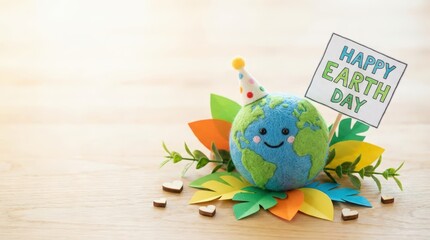 Celebrating earth day with colorful crafty decorations of our planet indoor celebration paper art display bright and cheerful eco-friendly concept