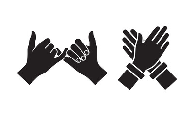 Hand gesture icons depicting a pinky promise and high five or clapping hands symbol for agreement and friendship.