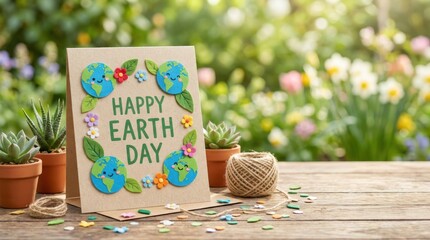 Celebrating earth day with colorful crafts and eco-friendly decorations in a lush garden environment for nature lovers and creative enthusiasts