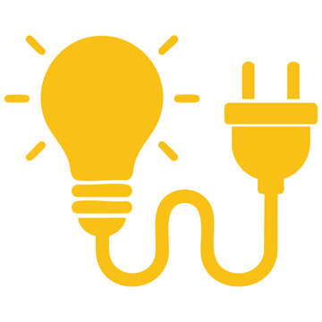 Light bulb with cable plugged into glowing socket on white background vector illustration