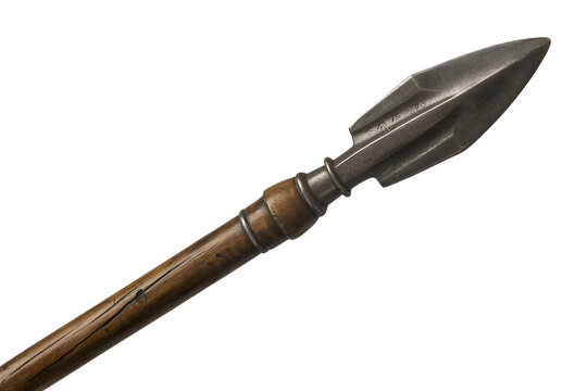 Traditional spear with metal tip isolated on transparent background