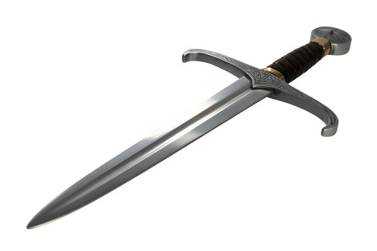 Medieval longsword with ornate handle isolated on transparent background