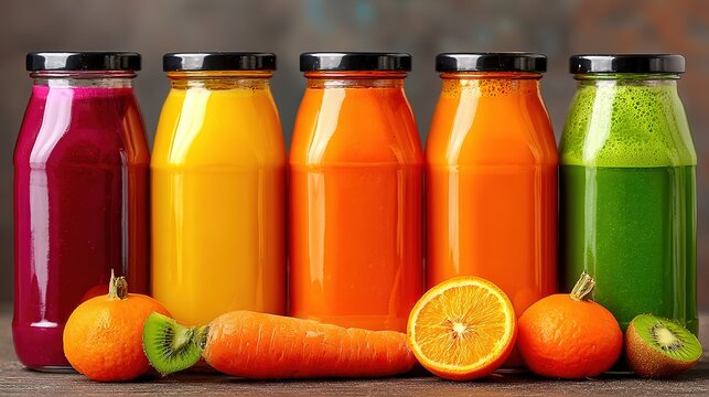 Premium juice pack: five-color bottles dark-grey, 5K clipping-path, center logo, print & e-detail ready