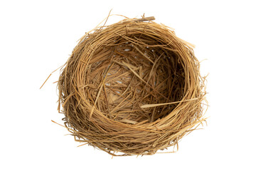 Empty bird nest on white background isolated on transparent background