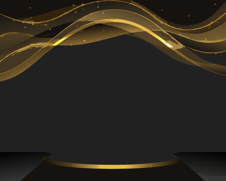 Elegant golden curves on a dark gray background with a subtle golden base